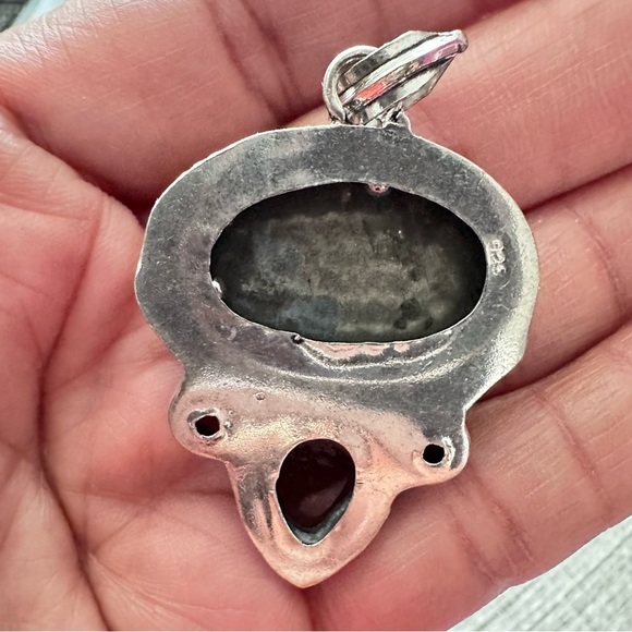 Pendant Pyrite And Carnelian Agate Large Gemstones Stones Silver Tone 3331 - Picture 5 of 9